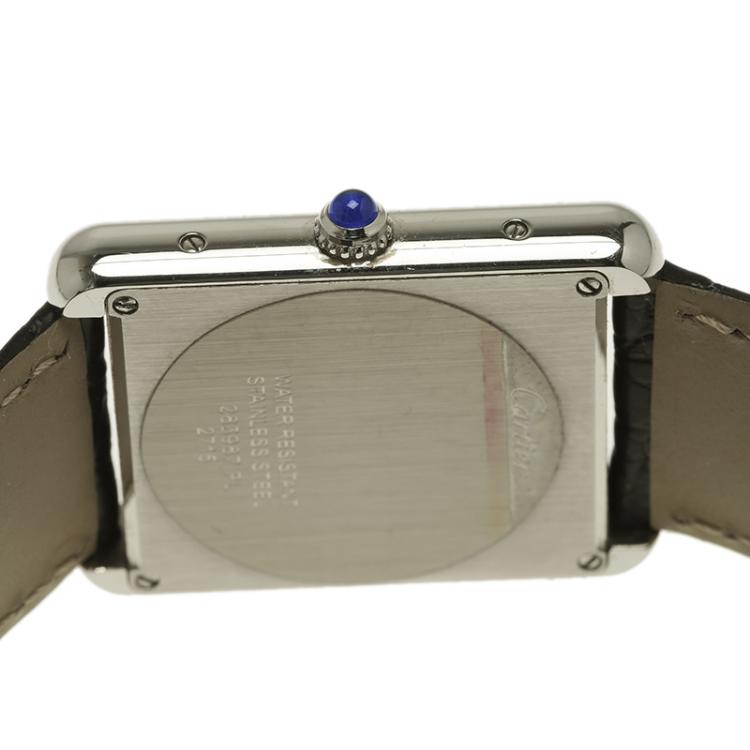 Pre Owned Cartier Silver Stainless Steel Large Tank Solo 2715 Men's Wristwatch 27MM