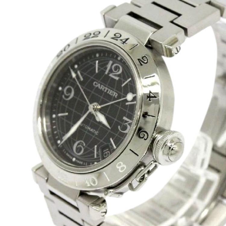 Pre Owned Cartier Black Stainless Steel Pasha C GMT Men's Wristwatch 35MM