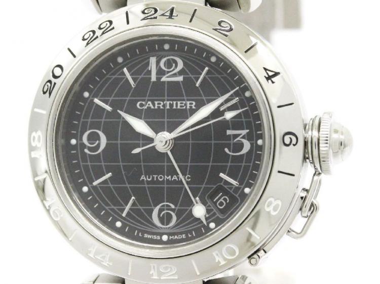 Pre Owned Cartier Black Stainless Steel Pasha C GMT Men's Wristwatch 35MM