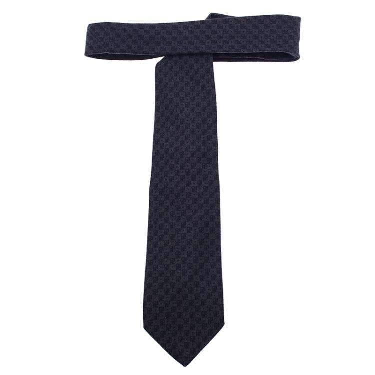 Pre Owned CH Carolina Herrera Grey Logo Printed Wool Tie
