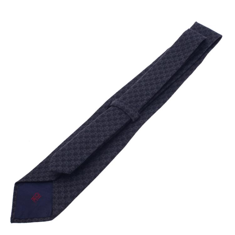 Pre Owned CH Carolina Herrera Grey Logo Printed Wool Tie
