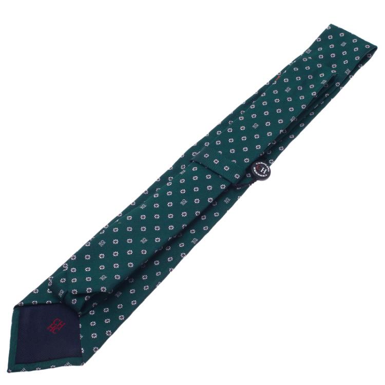 Pre Owned CH Carolina Herrera Green Floral Printed Silk Tie