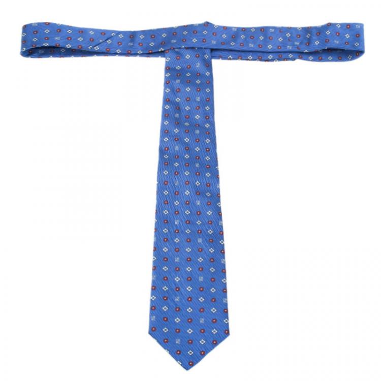 Pre Owned CH Carolina Herrera Blue Flower Printed Silk Tie