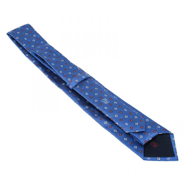 Pre Owned CH Carolina Herrera Blue Flower Printed Silk Tie