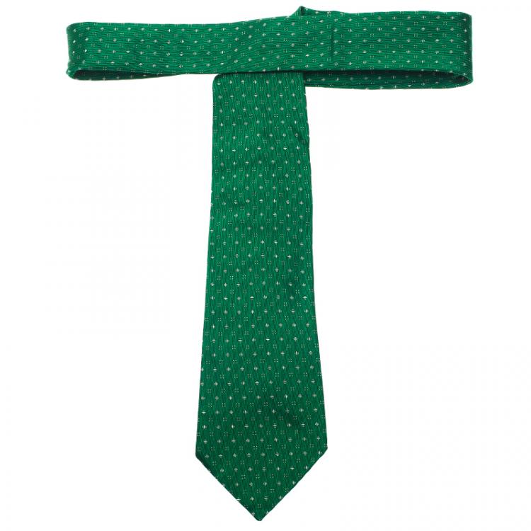 Pre Owned CH Carolina Herrera Green Polka Dot Silk Tie