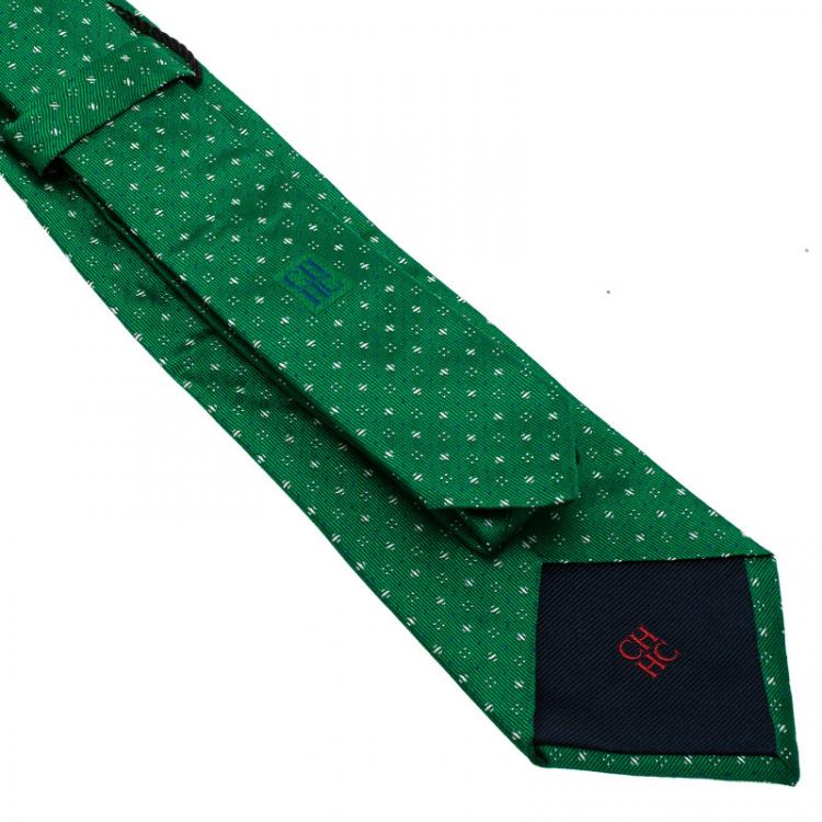 Pre Owned CH Carolina Herrera Green Polka Dot Silk Tie