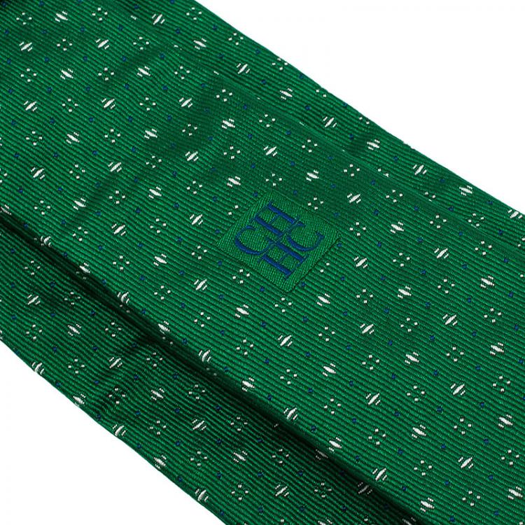 Pre Owned CH Carolina Herrera Green Polka Dot Silk Tie