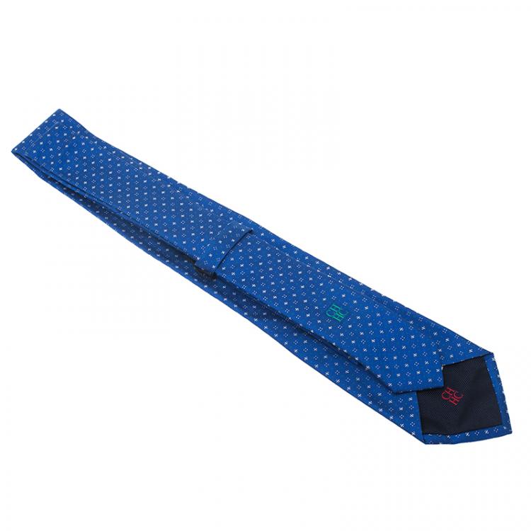 Pre Owned CH Carolina Herrera Blue Printed Silk Tie
