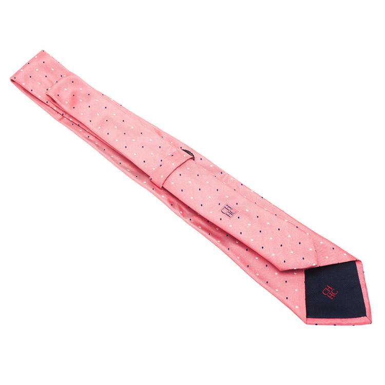 Pre Owned CH Carolina Herrera Pink Polka Dot Silk Tie