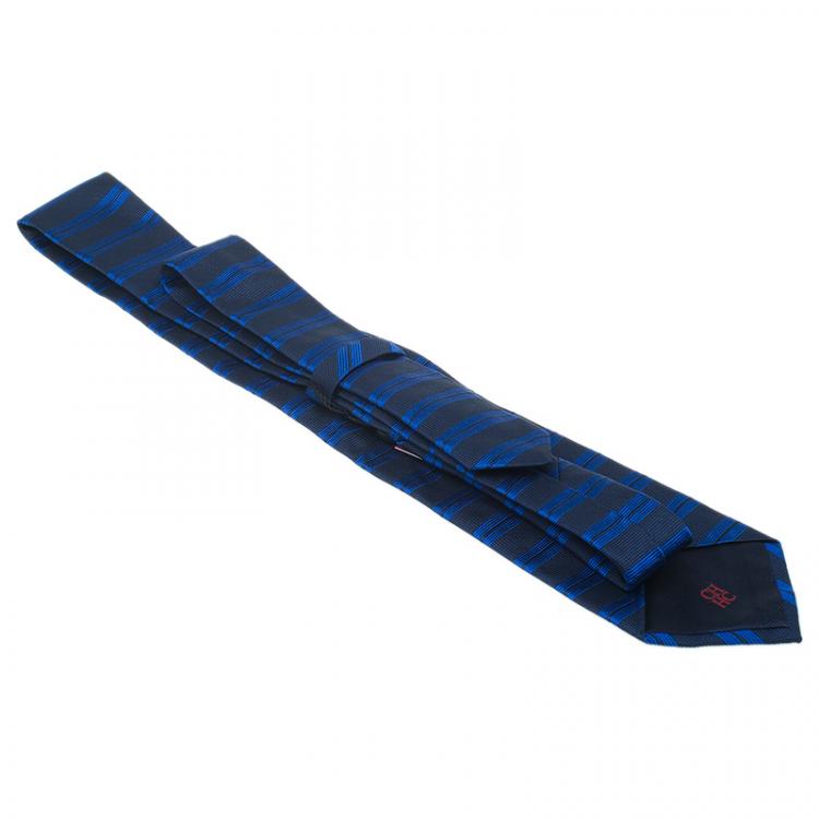 Pre Owned CH Carolina Herrera Blue Striped Silk Tie