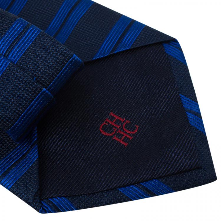 Pre Owned CH Carolina Herrera Blue Striped Silk Tie