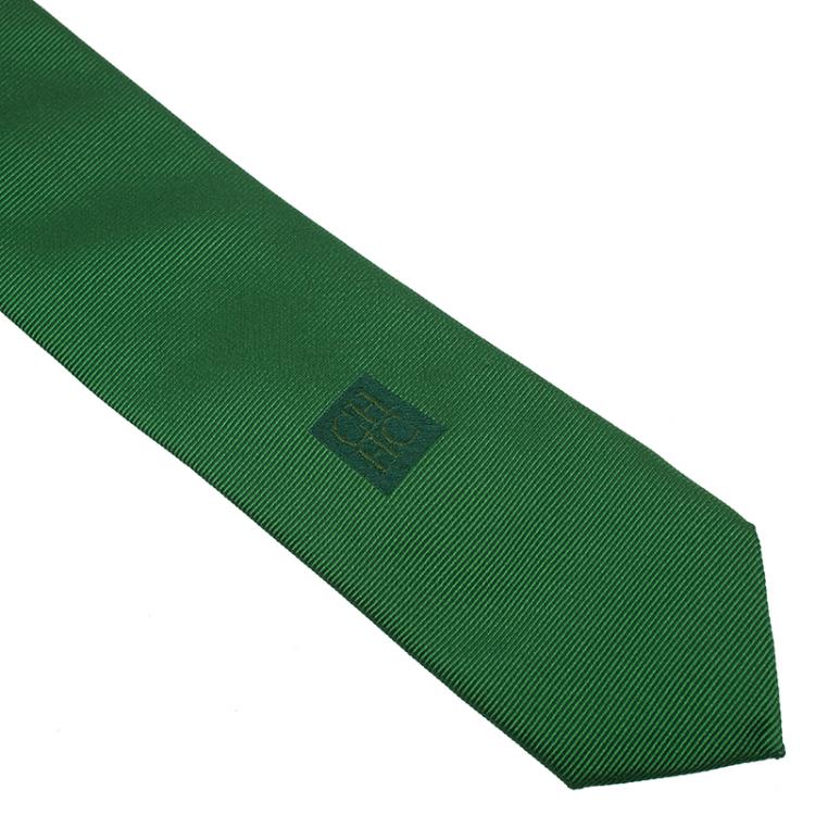 Pre Owned CH Carolina Herrera Green Silk Tie