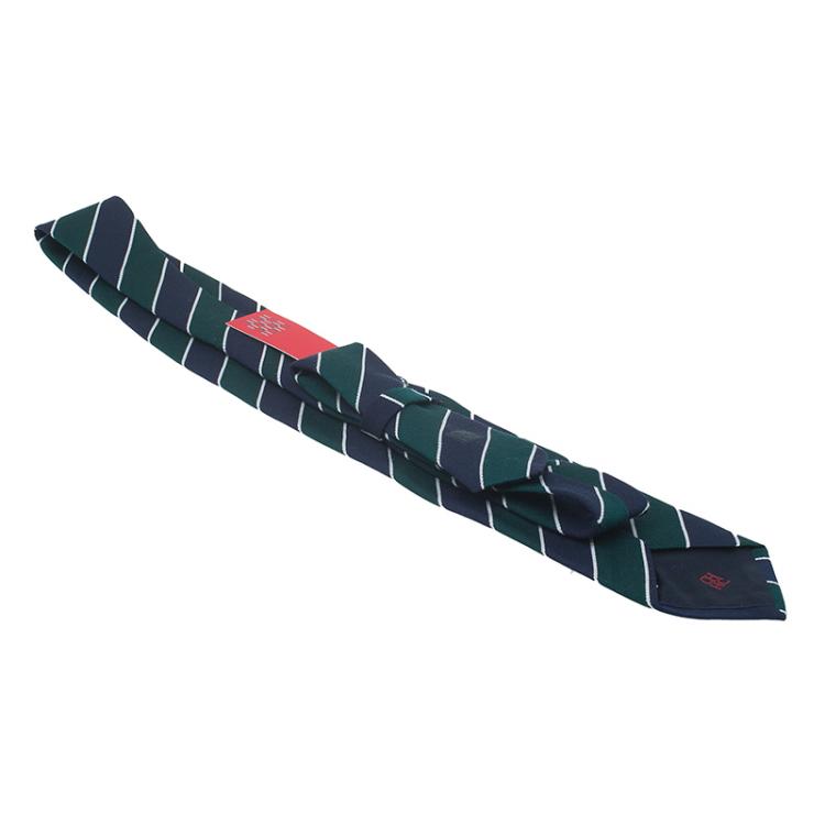 Pre Owned CH Carolina Herrera Green and Navy Blue Striped Silk and Wool Tie