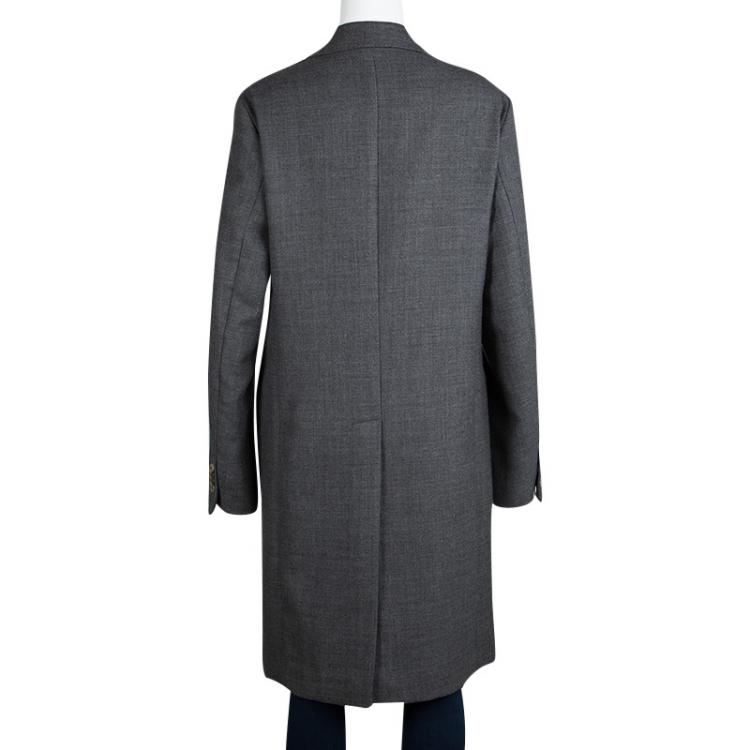 Pre Owned CH Carolina Herrera Grey Wool Notched Collar Overcoat S