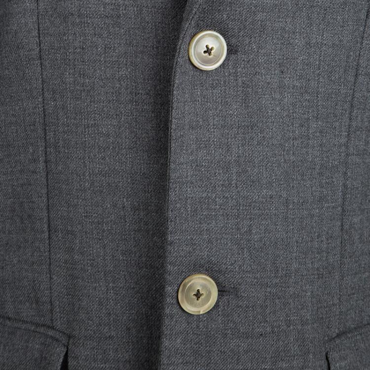 Pre Owned CH Carolina Herrera Grey Wool Notched Collar Overcoat S