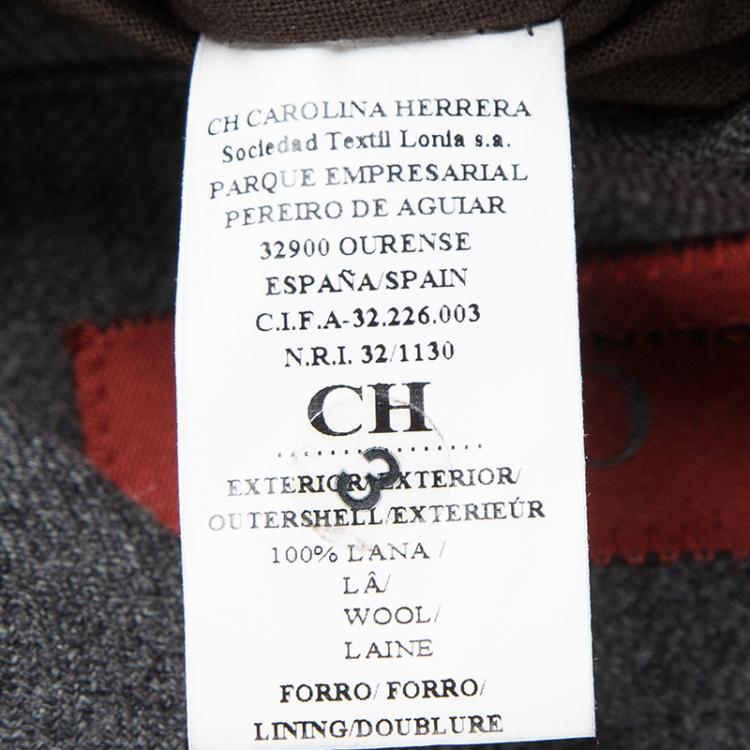 Pre Owned CH Carolina Herrera Grey Wool Notched Collar Overcoat S