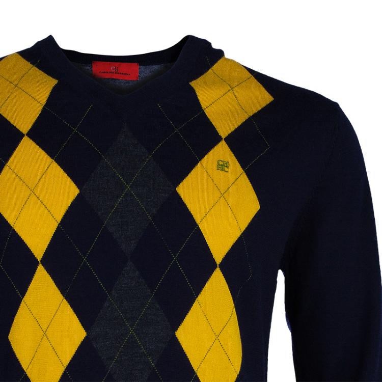 Pre Owned CH Carolina Herrera Men's Blue/Yellow Sweater L