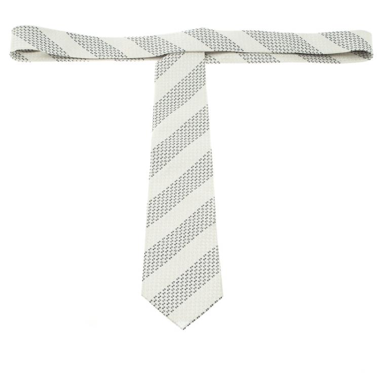 Pre Owned Chanel Monochrome Logo Embroidered Silk Tie