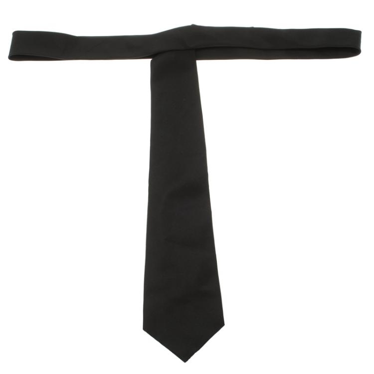 Pre Owned Chanel Black Logo Detail Silk Tie