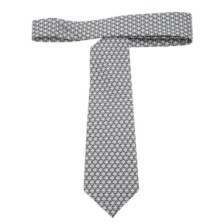 Pre Owned Chanel Monochrome CC Print Silk Tie