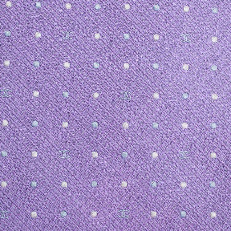 Pre Owned Chanel Lilac Polka Dot CC Logo Silk Tie