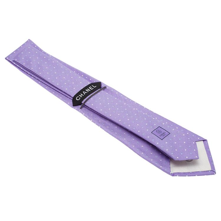 Pre Owned Chanel Lilac Polka Dot CC Logo Silk Tie