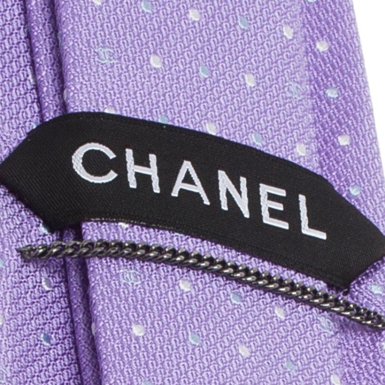 Pre Owned Chanel Lilac Polka Dot CC Logo Silk Tie