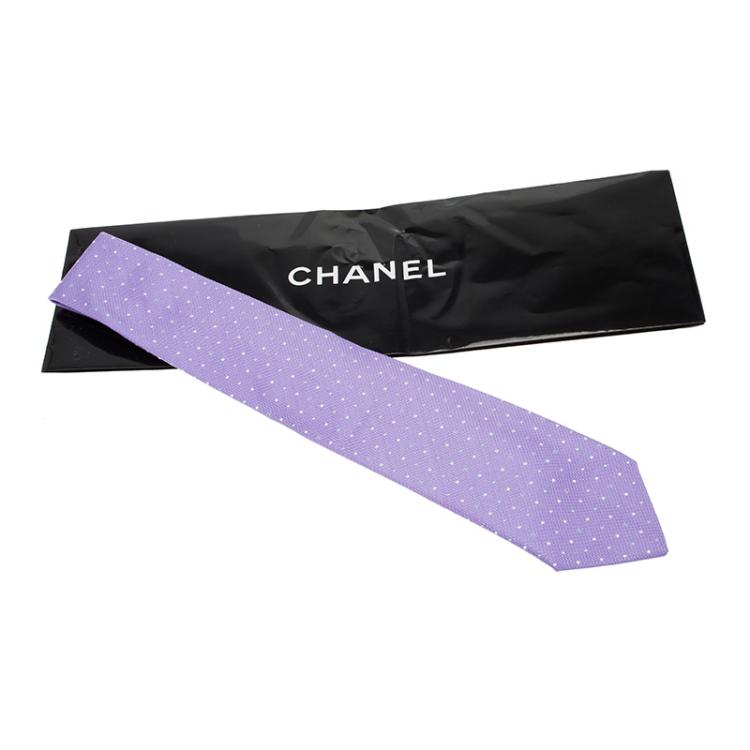 Pre Owned Chanel Lilac Polka Dot CC Logo Silk Tie
