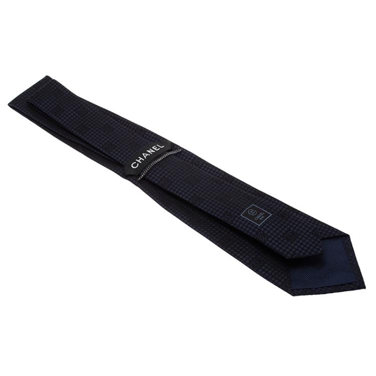 Pre Owned Chanel Navy Blue CC Logo Silk Tie