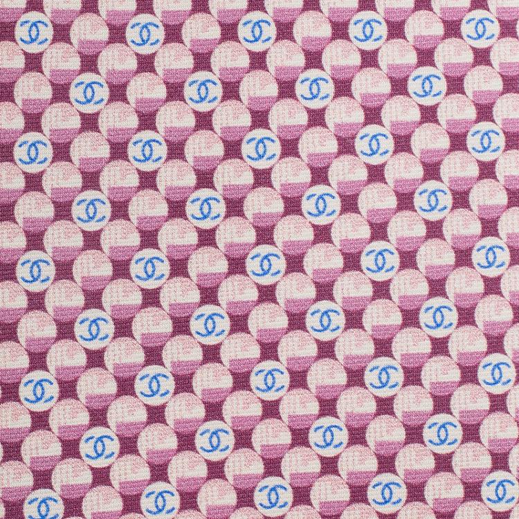 مملوكة مسبقًا Chanel Burgundy Blue CC Logo Printed Silk Tie