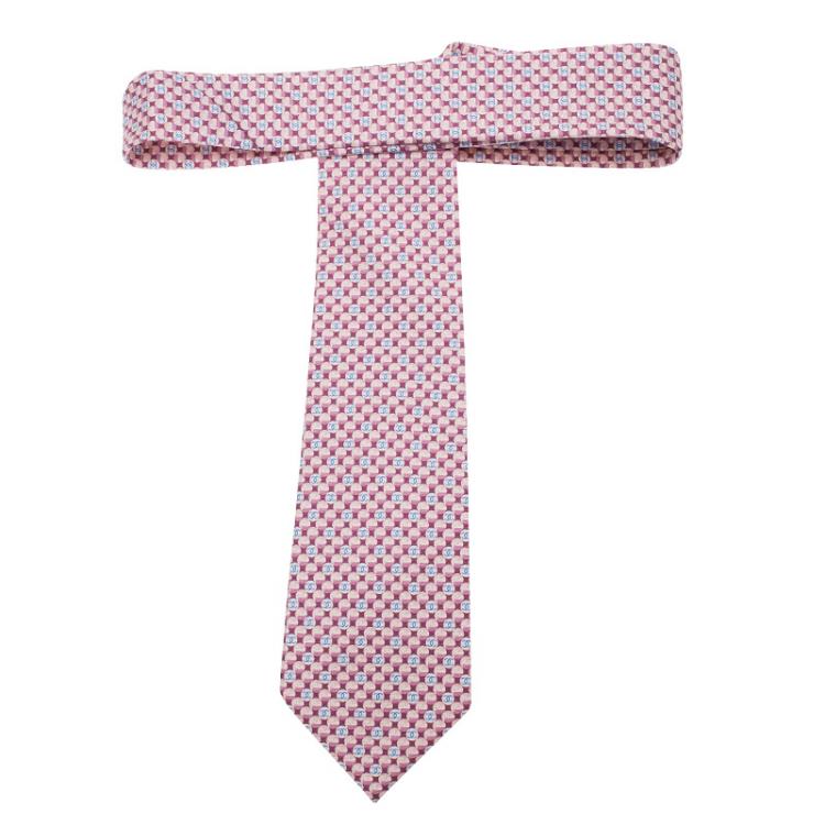 مملوكة مسبقًا Chanel Burgundy Blue CC Logo Printed Silk Tie