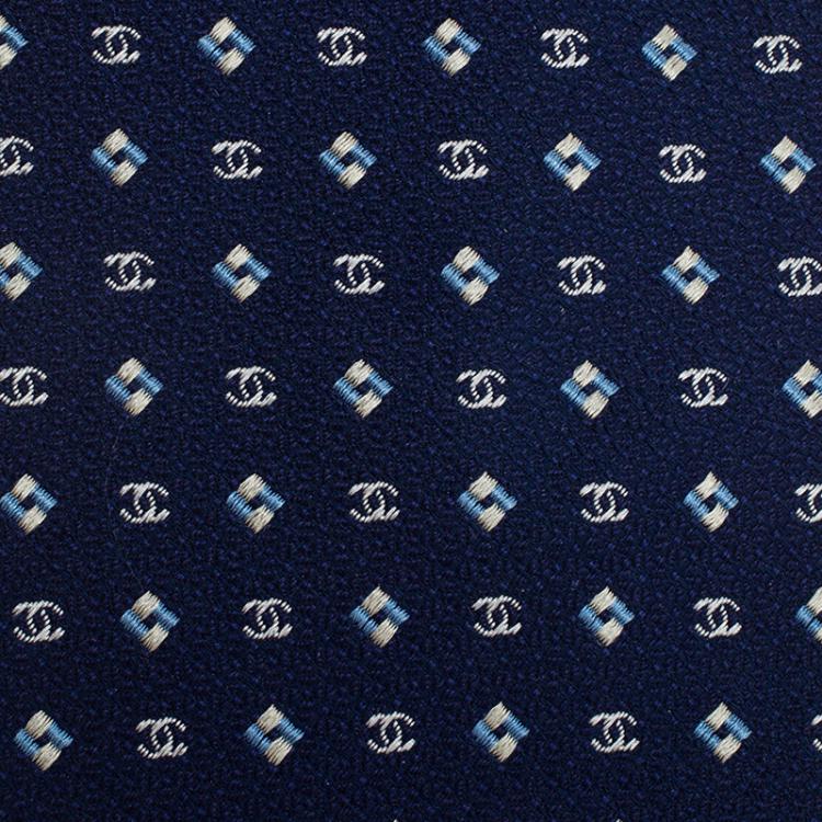 Pre Owned Chanel Blue CC Textured Print Silk Tie