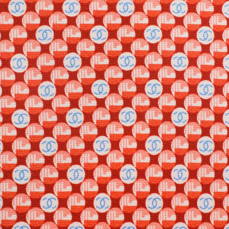 Pre Owned Chanel CC Reddish Orange Printed Silk Tie