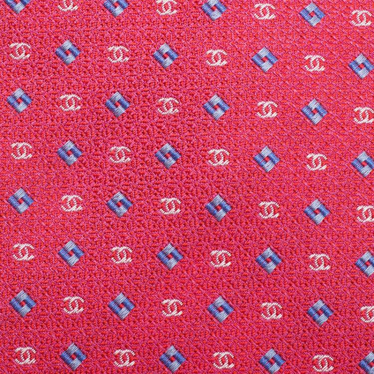Pre Owned Chanel CC Pink & Blue Textured Silk Tie