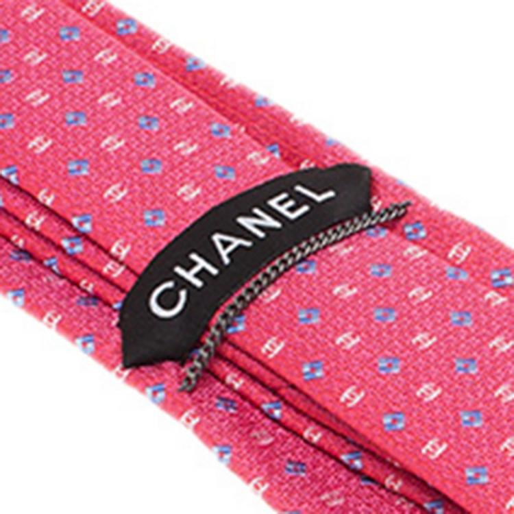 Pre Owned Chanel CC Pink & Blue Textured Silk Tie