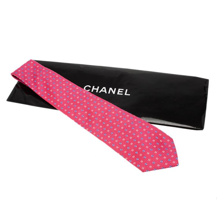 Pre Owned Chanel CC Pink & Blue Textured Silk Tie