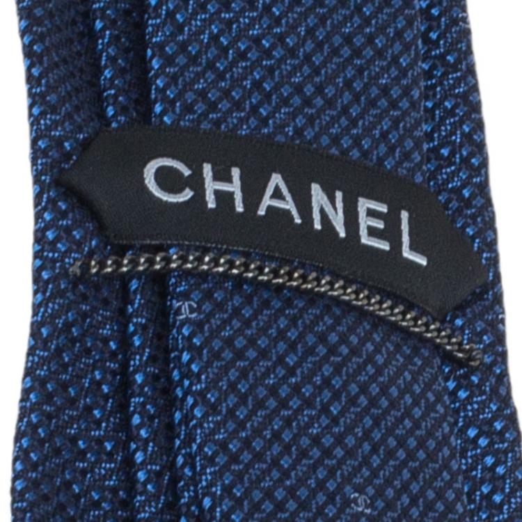 Pre Owned Chanel CC Blue Textured Silk Tie