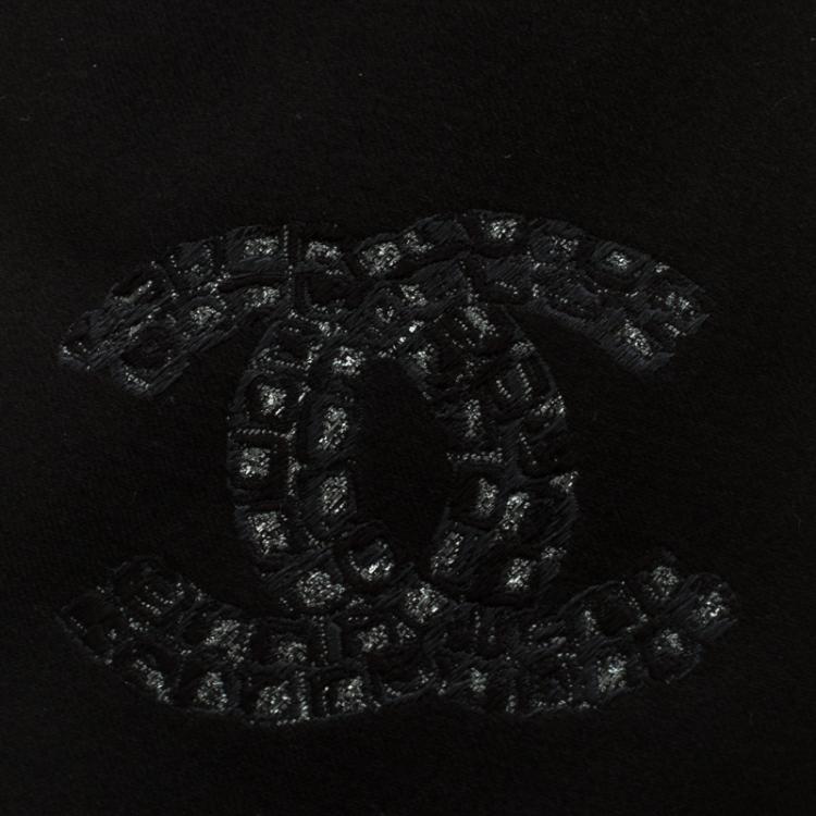 Pre Owned Chanel Black Logo Embroidered Silk Traditional Tie