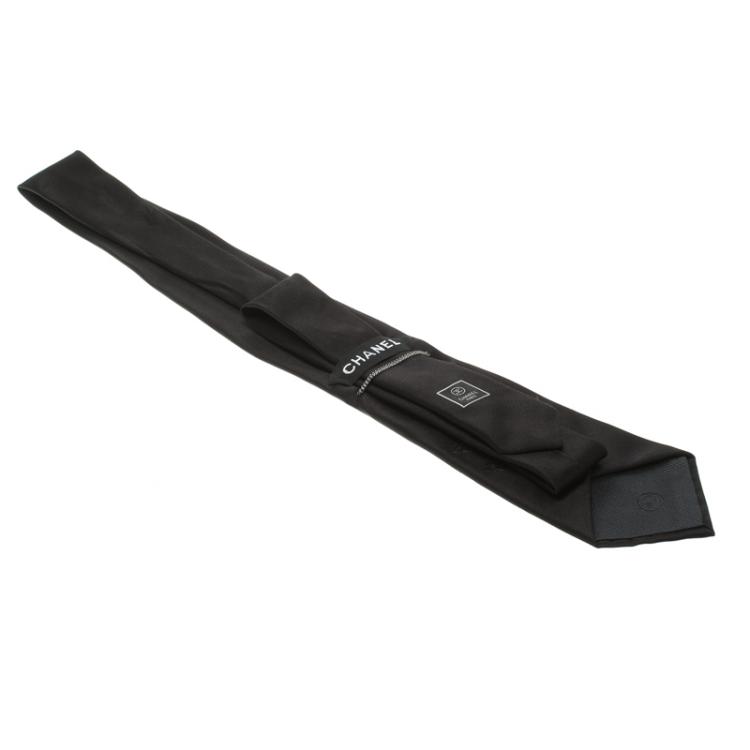Pre Owned Chanel Black Logo Embroidered Silk Traditional Tie