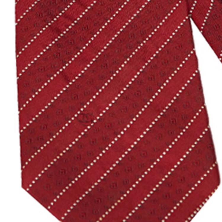 Pre Owned Chanel Red Printed Silk Tie
