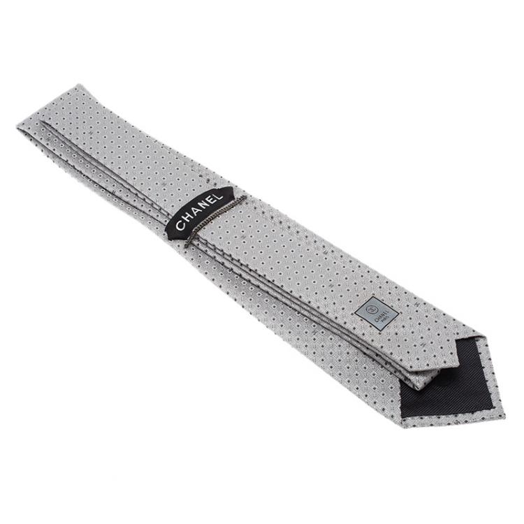 Pre Owned Chanel CC Steel Grey Textured Silk Tie