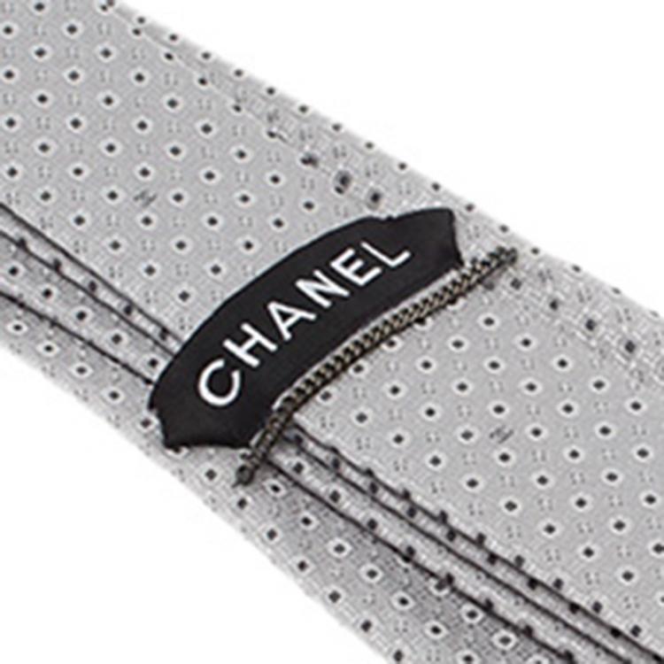 Pre Owned Chanel CC Steel Grey Textured Silk Tie