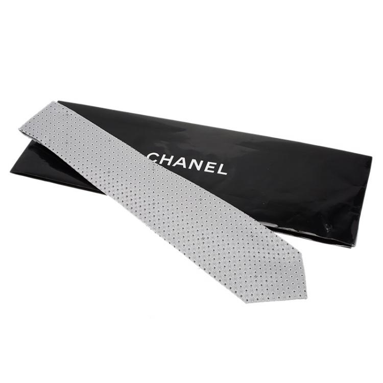 Pre Owned Chanel CC Steel Grey Textured Silk Tie