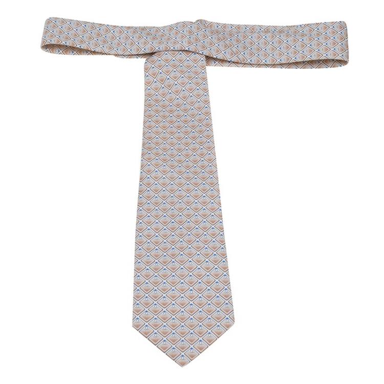 Pre Owned Chanel Beige CC Diamond Printed Silk Tie