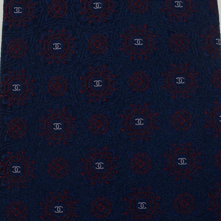 Pre Owned Chanel CC Navy Blue Textured Silk Tie