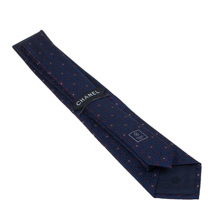 Pre Owned Chanel CC Navy Blue Textured Silk Tie
