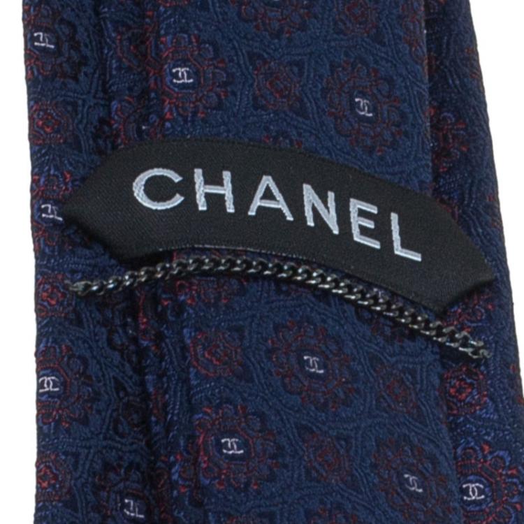 Pre Owned Chanel CC Navy Blue Textured Silk Tie