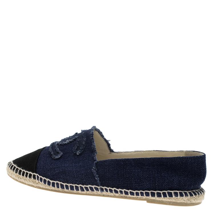 Pre Owned Chanel Black and Blue Canvas CC Espadrilles Size 41