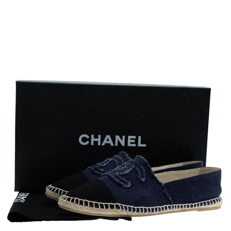 Pre Owned Chanel Black and Blue Canvas CC Espadrilles Size 41