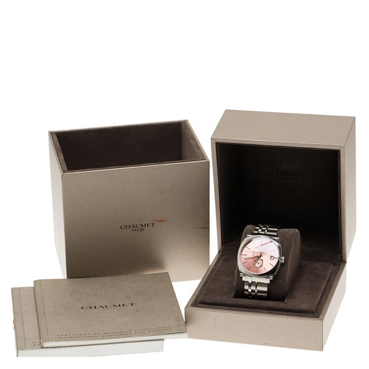 Pre Owned Chaumet Pink Stainless Steel Dandy Men's Wristwatch 35MM